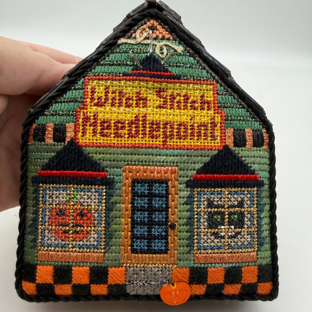 Melissa Shirley Halloween Witch Stitch Needlepoint Haunted House Shelf Sitter - Picture 6 of 11